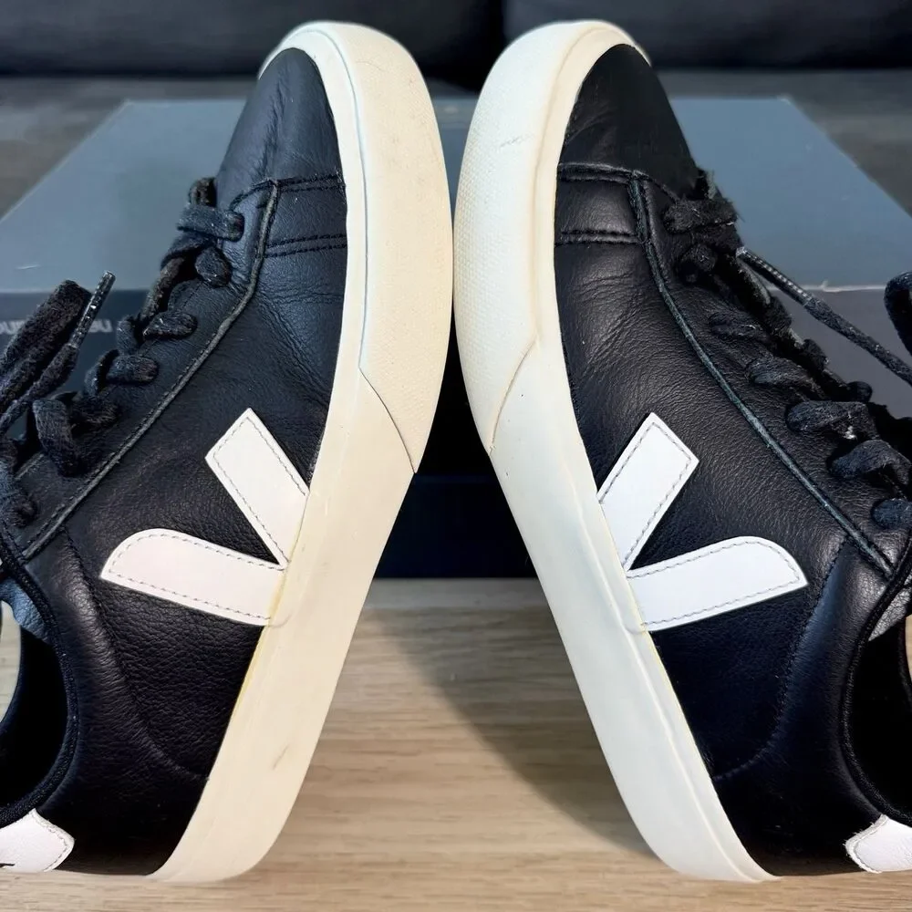 VEJA Campo Black White Leather Low Casual Shoes Sneaker Women's Size 7